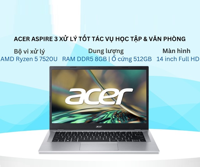 Acer Aspire 3 A314-23M-R4TX (R5-7520U/8GB/512GB/Win11/Bạc)