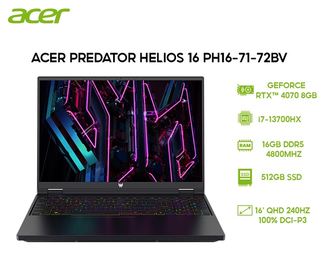Acer Predator Helios 16 PH16-71-72BV i7-13700HX 16GB 512GB RTX™ 4070 8GB