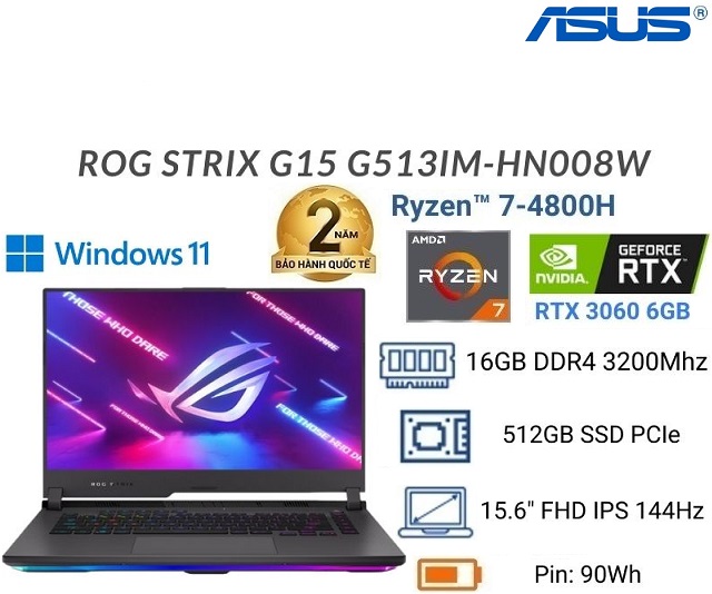 Asus ROG Strix G15 G513IM-HN008W (Ryzen 7-4800H/16GB/512GB/Xám)