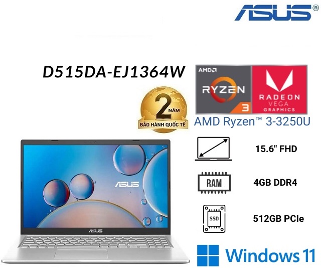 Asus VivoBook 15 D515DA-EJ1364W (R3-3250U/RAM 4GB/512GB SSD/ Bạc)