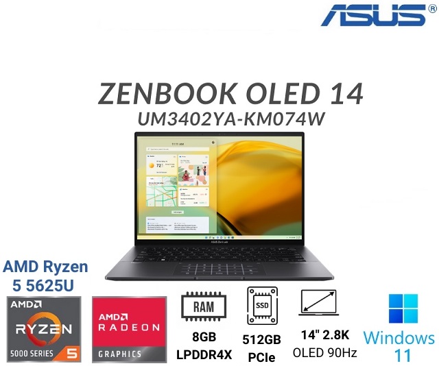 Asus ZenBook 14 OLED UM3402YA-KM074W (R5-5625U/8GB/512GB/ Đen)