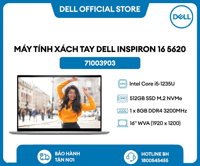 Dell Inspiron 16 5620 71003903 (i5-1235U/RAM 8GB/512GB SSD/Bạc)