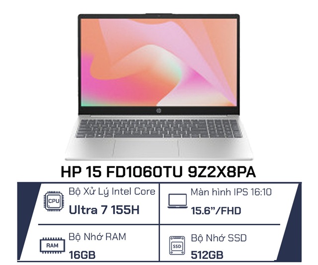 HP 15-fd1060TU 9Z2X8PA (Ultra 7-155H/16GB/512GB/Win11/Bạc)