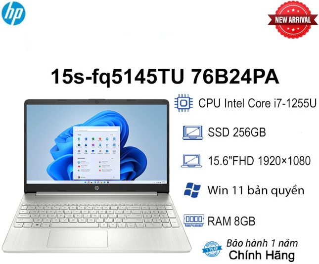 HP 15s-fq5145TU 76B24PA (i7-1255U/RAM 8GB/256GB SSD/ Silver)