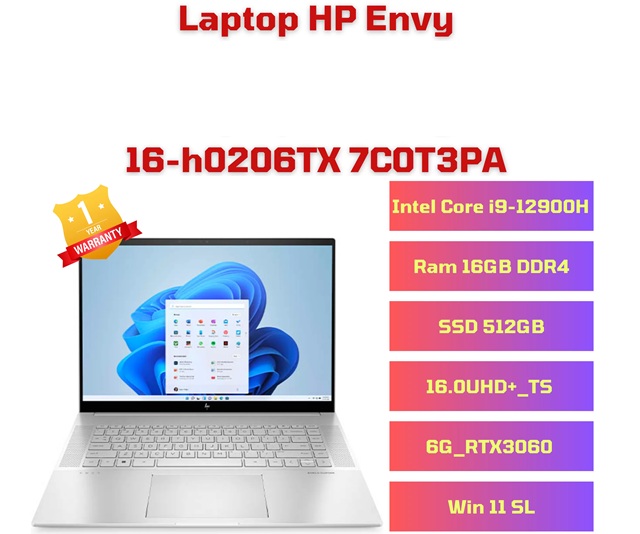 HP Envy 16-h0206TX 7C0T3PA (i9-12900H/16GB/512GB/RTX3060/Cảm ứng)