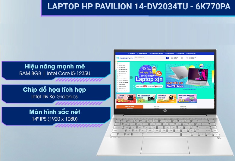 HP Pavilion 14-dv2034TU 6K770PA (i5-1235U/RAM 8GB/512GB SSD/ Silver)