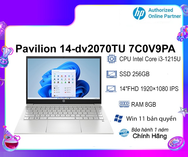 HP Pavilion 14-dv2070TU 7C0V9PA (i3-1215U/RAM 8GB/256GB SSD/ Silver)