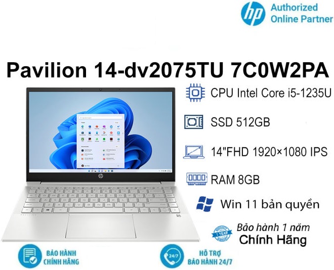 HP Pavilion 14-dv2075TU 7C0W2PA (i5-1235U/RAM 8GB/512GB SSD/ Silver)