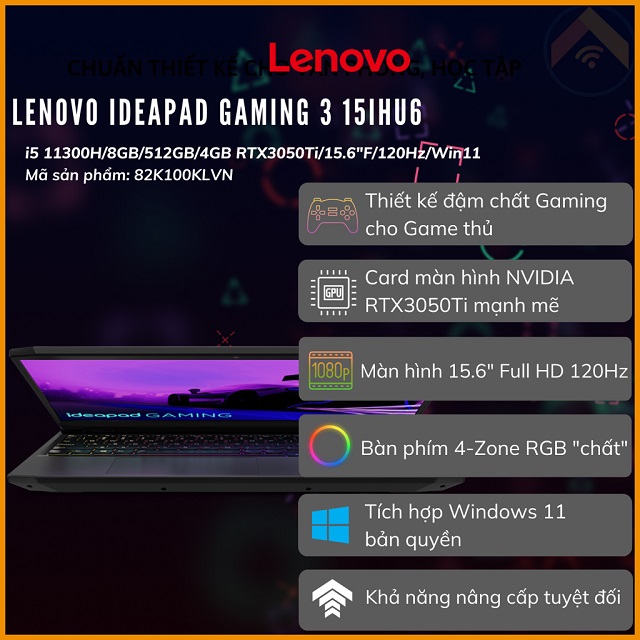 Lenovo IdeaPad Gaming 3 15IHU6 82K100KLVN (Đen)