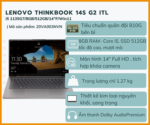 Lenovo ThinkBook 14s G2 ITL 20VA003NVN (i5-1135G7/8GB/512GB)