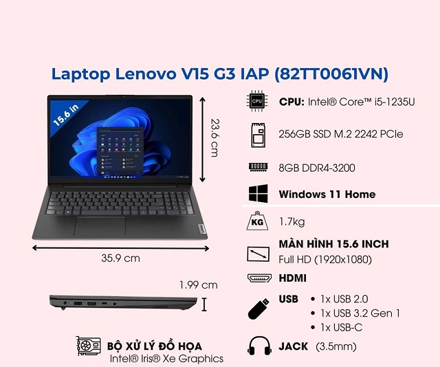 Lenovo V15 G3 IAP 82TT0061VN (i5-1235U/RAM 8GB/256GB SSD/Black)