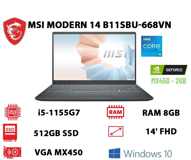 MSI Modern 14 B11SBU-668VN (Xám)